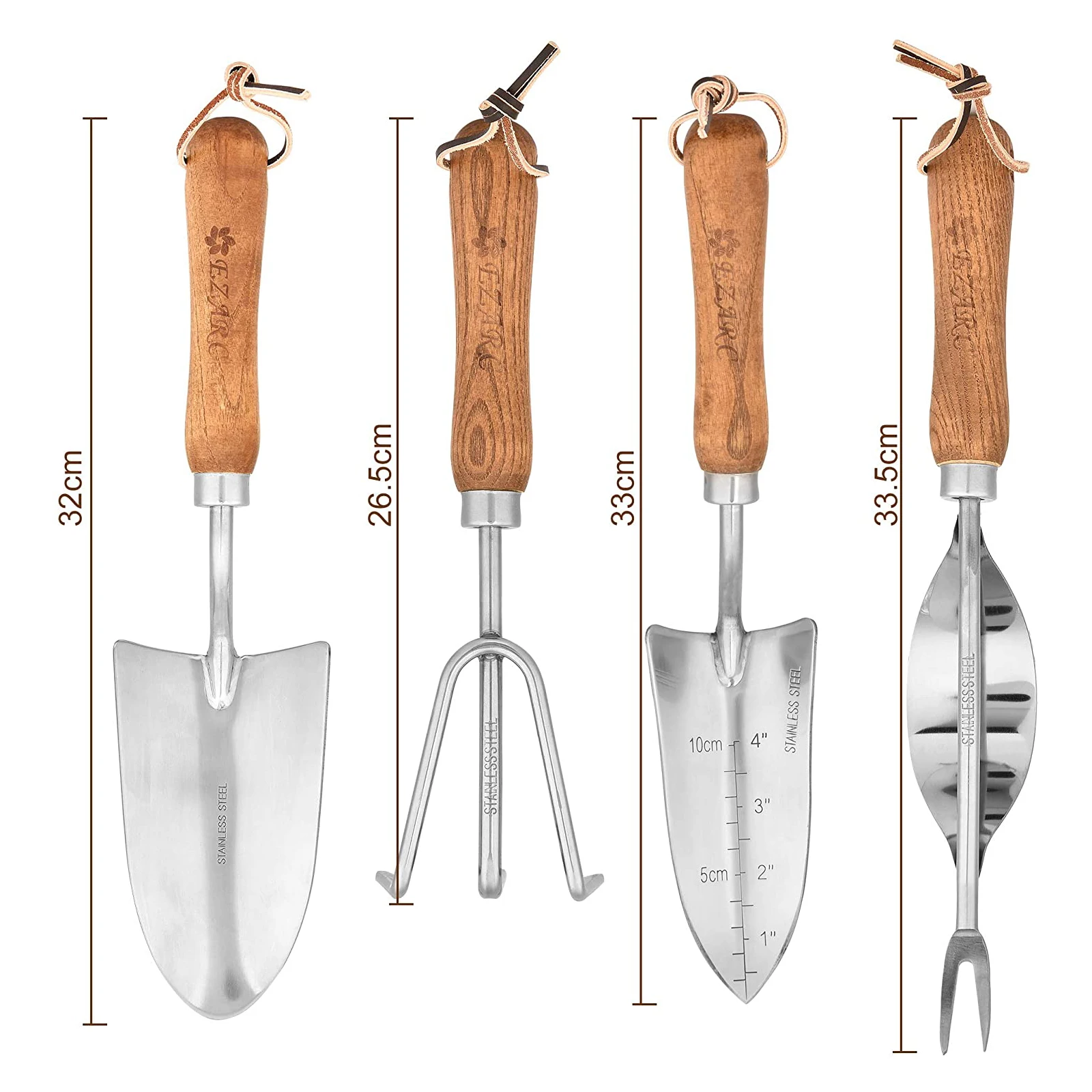 EZARC Set di attrezzi da giardino 4 pezzi Kit da giardinaggio in acciaio inossidabile per impieghi gravosi Kit per piantare a mano per interni ed esterni con scatola elegante