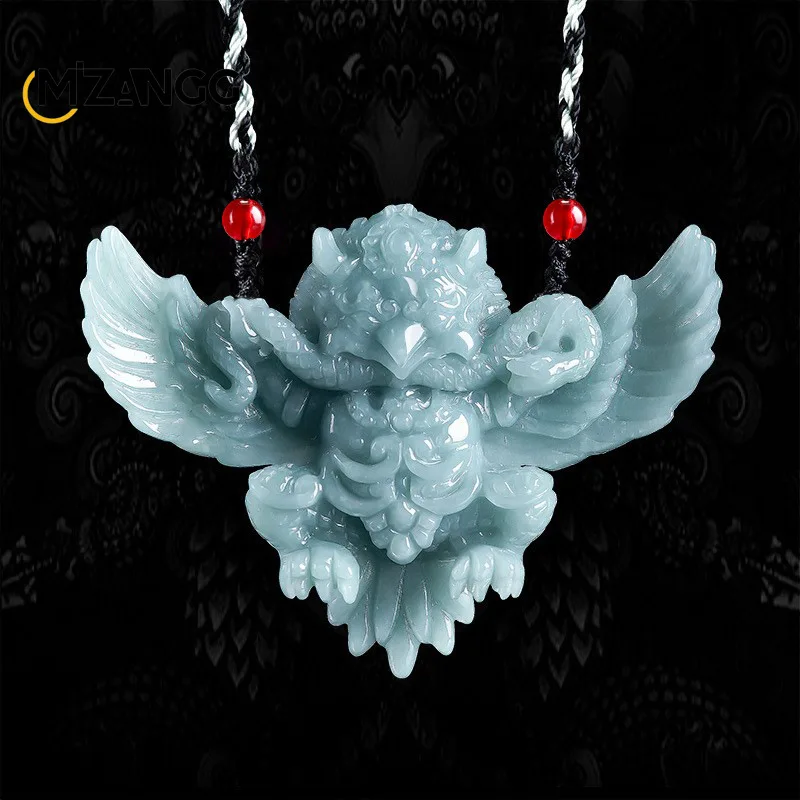 Original Natural Jade Blue Water Dapeng Golden Bird Pendant Hand-carved Fashion Luxury Men and Women Lucky Amulet Necklace Gift
