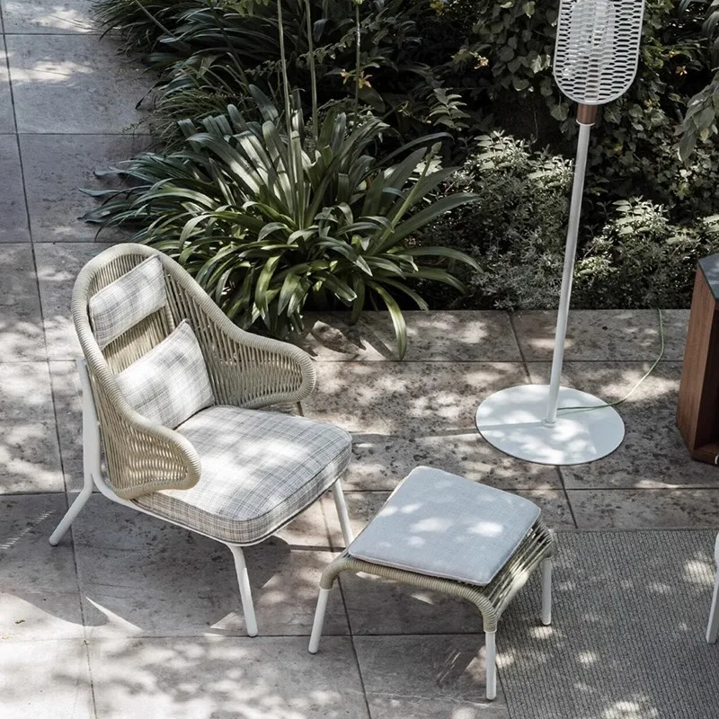 

Outdoor rope sofa balcony open-air courtyard waterproof and sunscreen leisure lazy high-back sofa outdoor table and chair