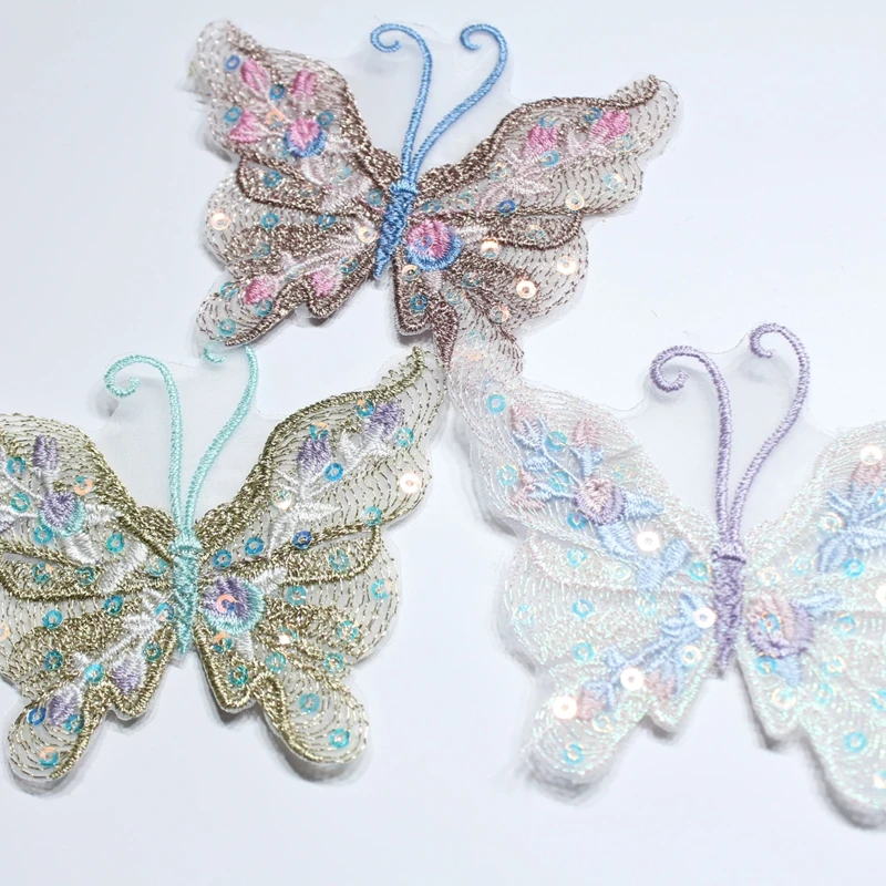 10 pieces of colorful knitted embroidered sequins hollowed out butterfly metal thread embroidered lace clothing accessories