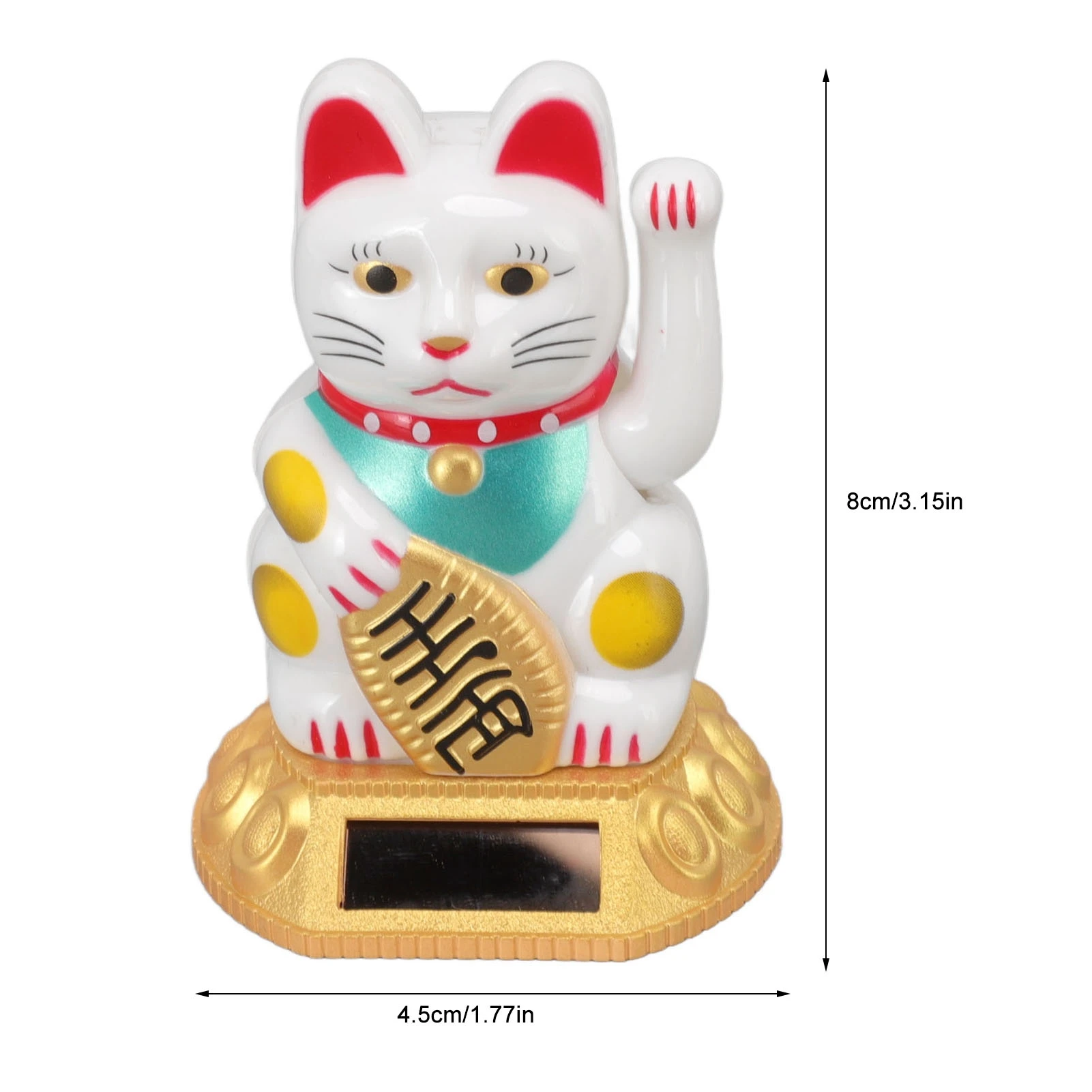 Chinese Lucky Cat Decoração Estatueta, Ouro Branco Acenando Braço Luz Solar, Indução Animal Estátua, Casa e Carro Ornamentos