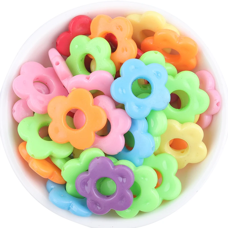 50Pcs 19mm Acrylic Beads Multicolor Five-petal Flower Beads Large Hole Loose Beads For DIY Bracelet Necklace Jewelry Accessories