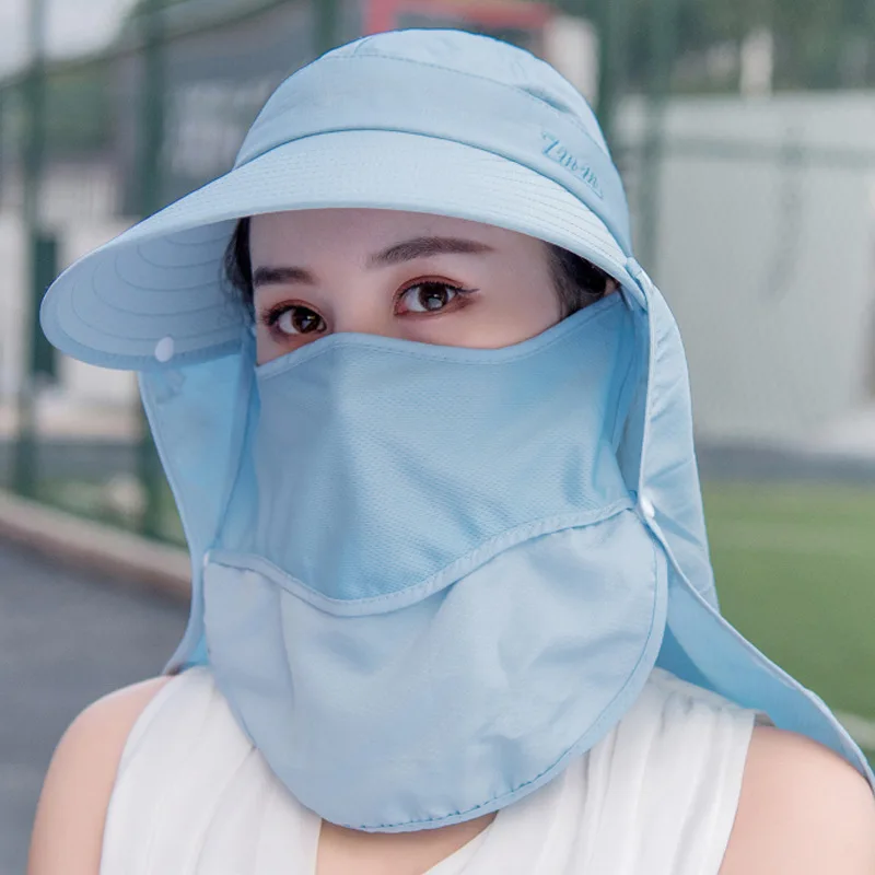Summer Korean Hats Sunshade Outdoor Bicycling Beach Wide Brim Hiking Sunhat Full Face UV Sun Protection Fishing Garden Hat