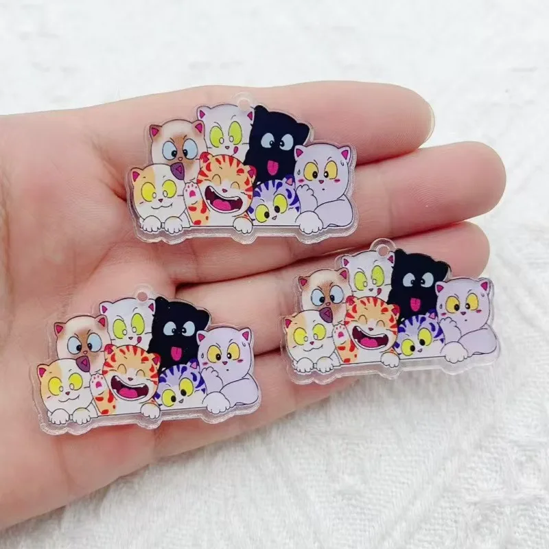 10pcs Cartoon Acrylic Kitten Jewelry Necklace Bracelet Earring Pendant Diy Jewelry Accessories Wholesale view 2