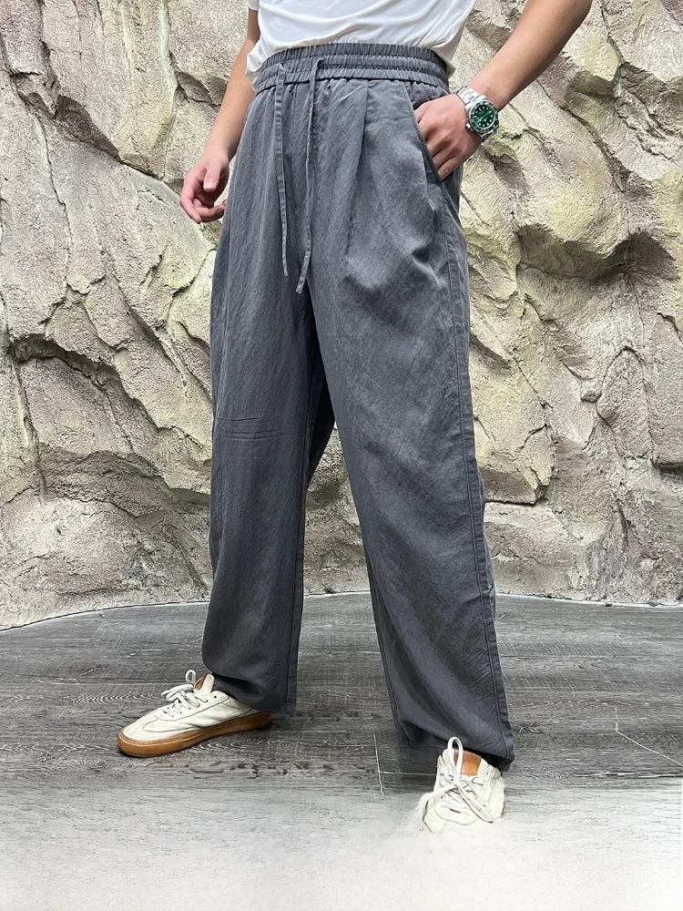 

Linen Elastic Waist Casual Pants Men's Spring Summer Breathable Comfortable Commuting Loose Fit Straight Leg Trousers