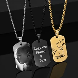 Acheerup Customized Engrave Name Photo Dog Tags Necklace for Women Men Stainless Steel Square Chain Pendant Family Jewelry Gift