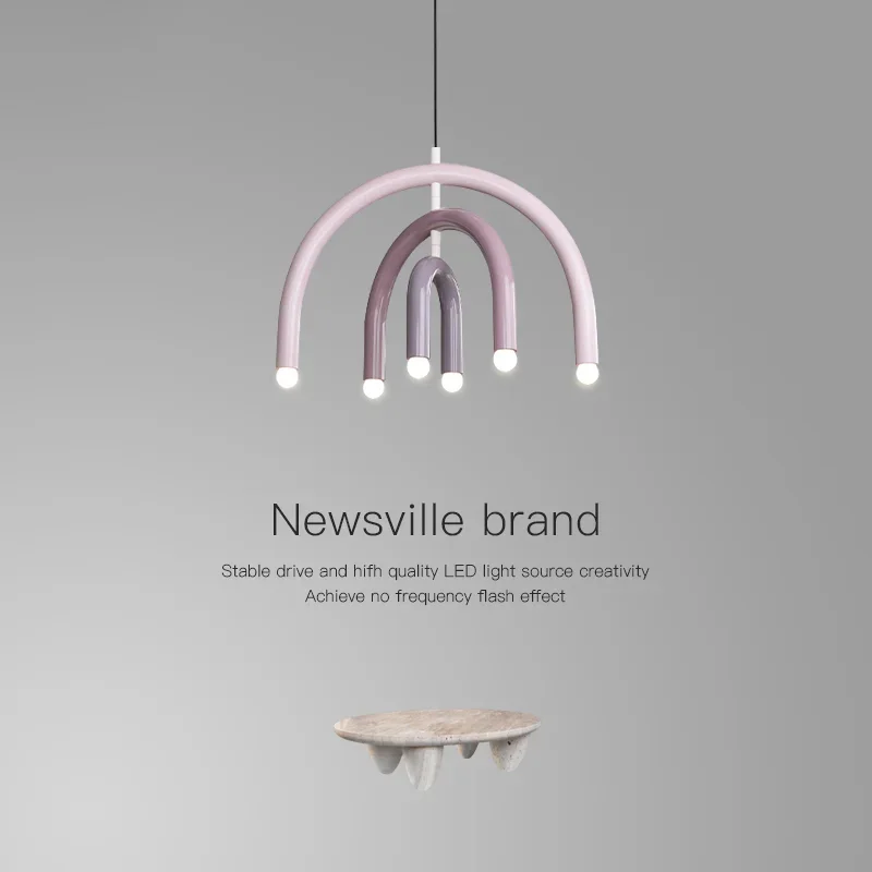U-shaped LED Minimalist Creamy Style Pendant Light Italy Designer Rainbow Chandelier for Children's Room and Living Room Decor