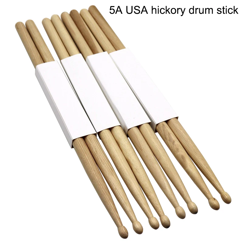 1 Pair 5A USA Hickory Wood Drum Stick Wood Color 5A Stick Drumsticks for Drummer Good Quality with White Packaging