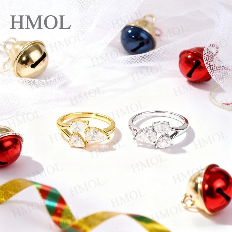 

Total 2CT Custom Moissanite Three-Pear Cut Ring D/VVS1 Clarity S925 Silver Sparkling Exquisite Engagement Thanksgiving Gift