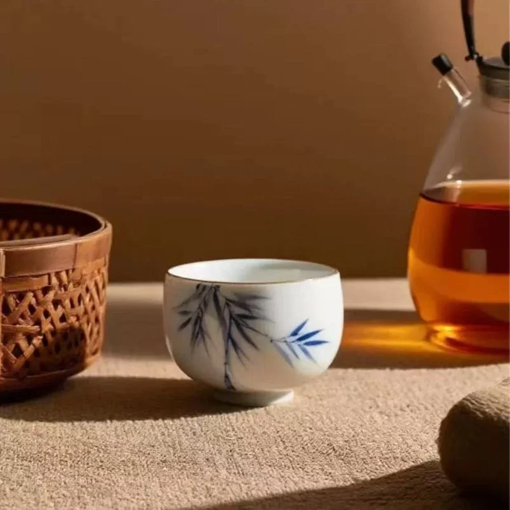 110ML Ancient Blue Underglaze Color Drawing Silver Master Cup KungFu TeaSet Drinking TeaCup Blue and White Hand-painted Teacup