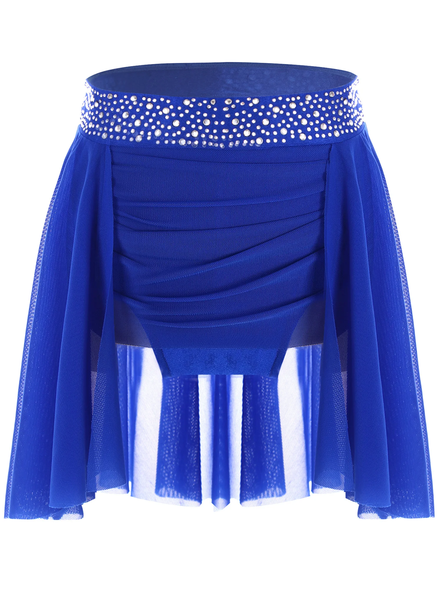 Ginnastica ritmica per ragazze Acrobazie Danza Pattinaggio di figura Costume Manica lunga Strass Crop Top con gonna a rete Vestito da balletto