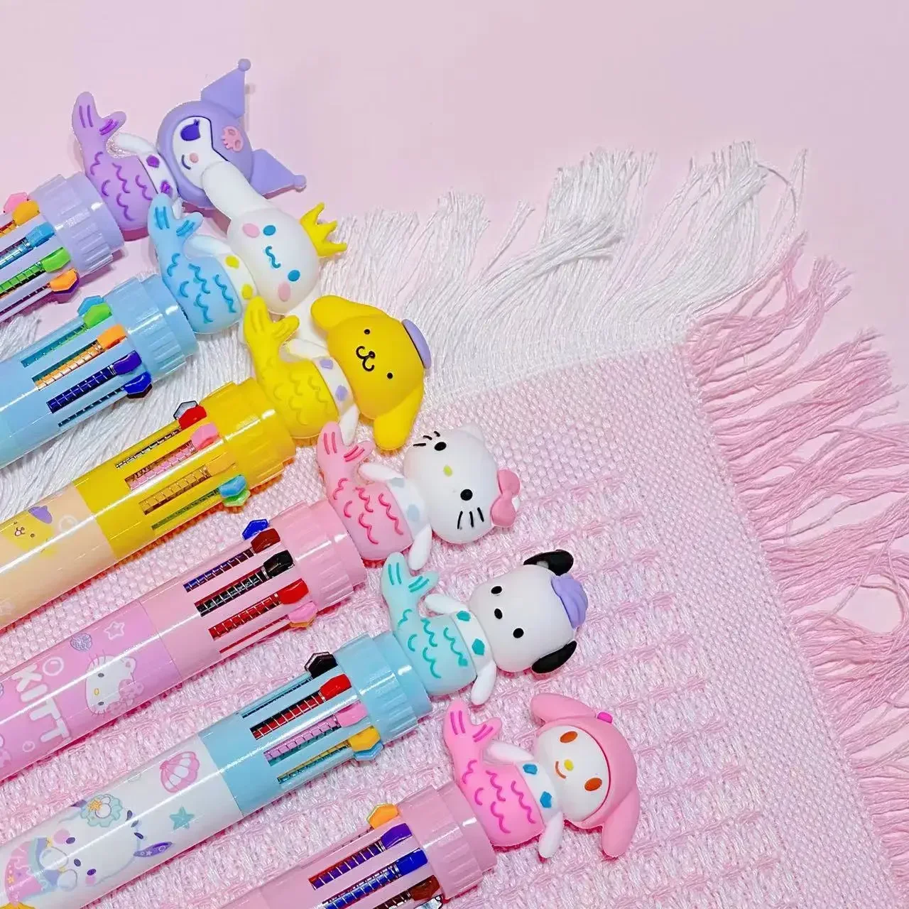 Ballpoint Pen Set 36pcs Sanrio 10-Color Ballpoint Pen High-Value Students Multi-Color Press Hand-Held Pen Cartoon Stationery