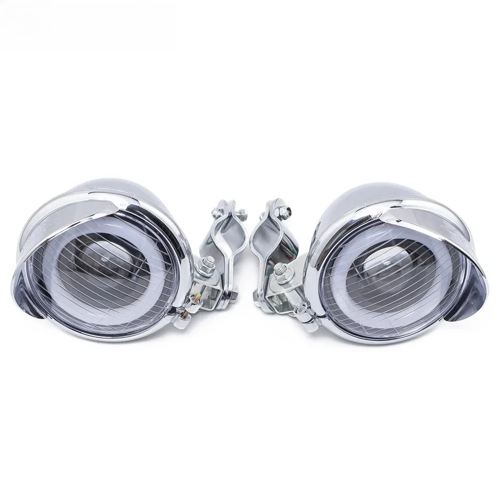 Moto rcycle Chrome LED Fog Spot Light Roll Cage Guard Bar Tube Mount Bracket Clamp