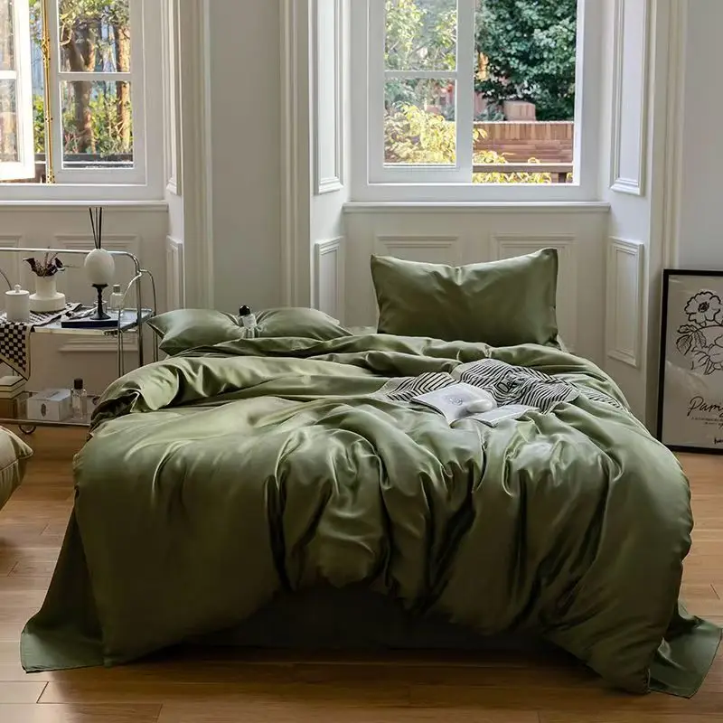 Juego de cama de fibra de eucalipto y Lyocell 100%, funda nórdica tamaño Queen y King, Sábana de cama de Color sólido, sábana sedosa, funda de almohada, 600TC