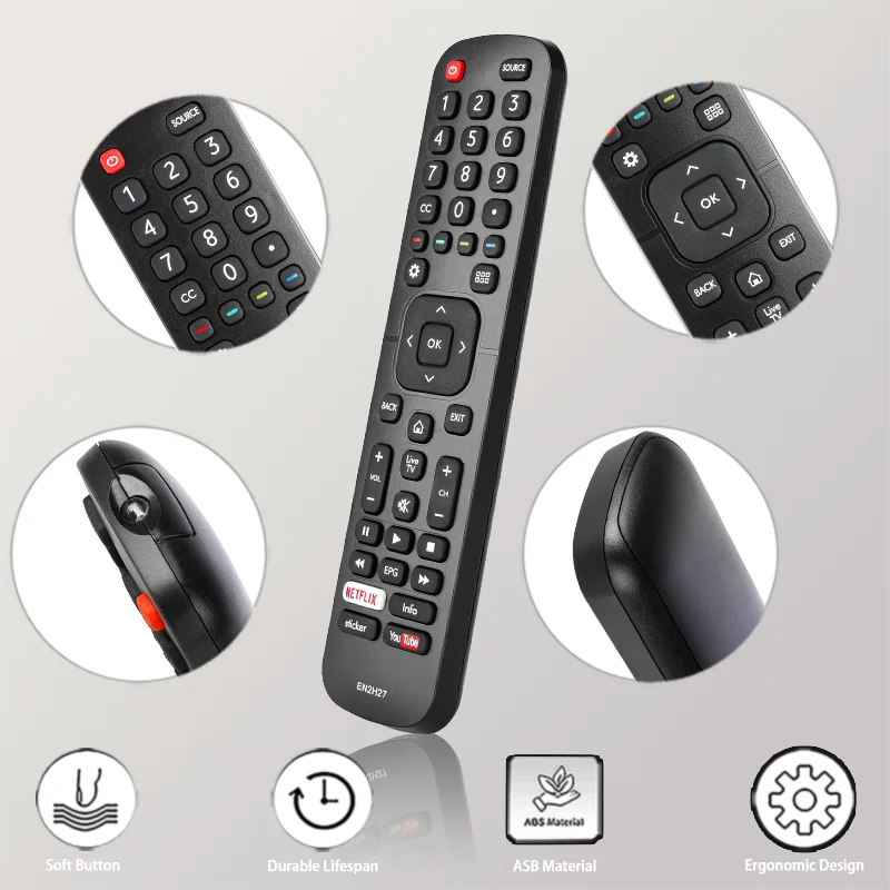 EN2H27 For Hisense Remote Control Compatible With Hisense TV Replacement Controller With Netflix YouTube Buttons      EN2H27 Rem