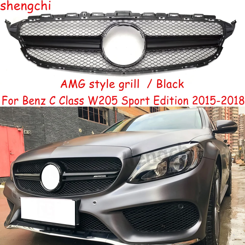 W205 AMG Front Bumper Grill For Mercedes Benz C Class C205 C180 C200 C300 C43 Sport Edition Grille 2015-2018,Non Classic Model