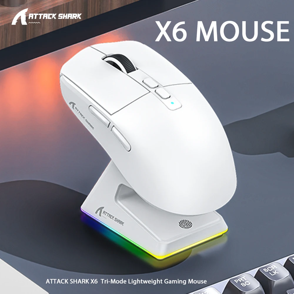 Attack Shark X6 Bluetooth Mouse Gaming Wireless Tri-Mode Connection,RGB Touch Magnetic Charging Base PAW3395 Macro Gaming Mouse