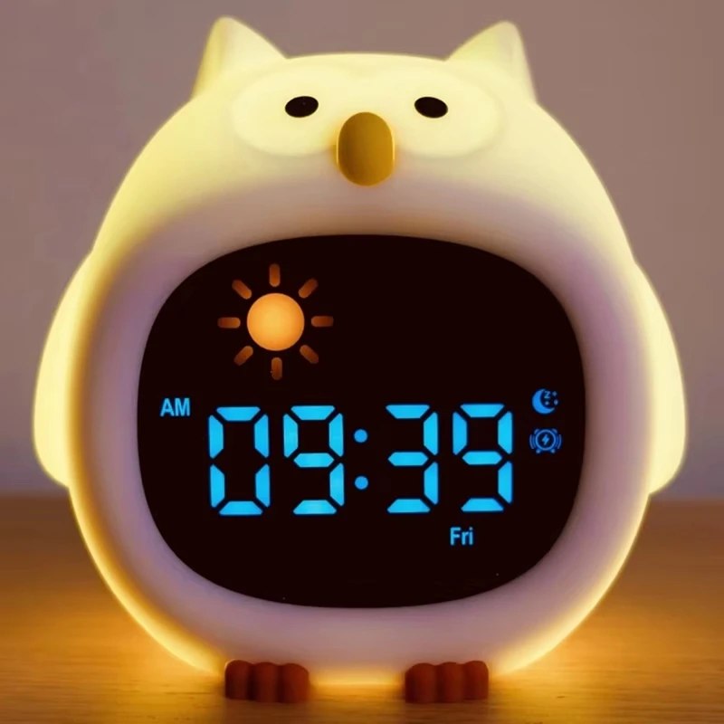 Alarm Clock for Kids Owl-Shape Toddler Sleep Training Clock Cute Touch Night Light for Children Bedroom-ABHG