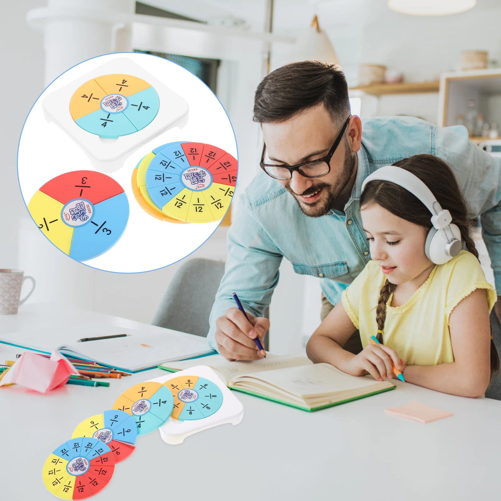 1Set pädagogische Bruchkreise, buntes, langlebiges Mathe-Lehrset, hilft bei der Visualisierung von Brüche, Multiplikation, Zählen