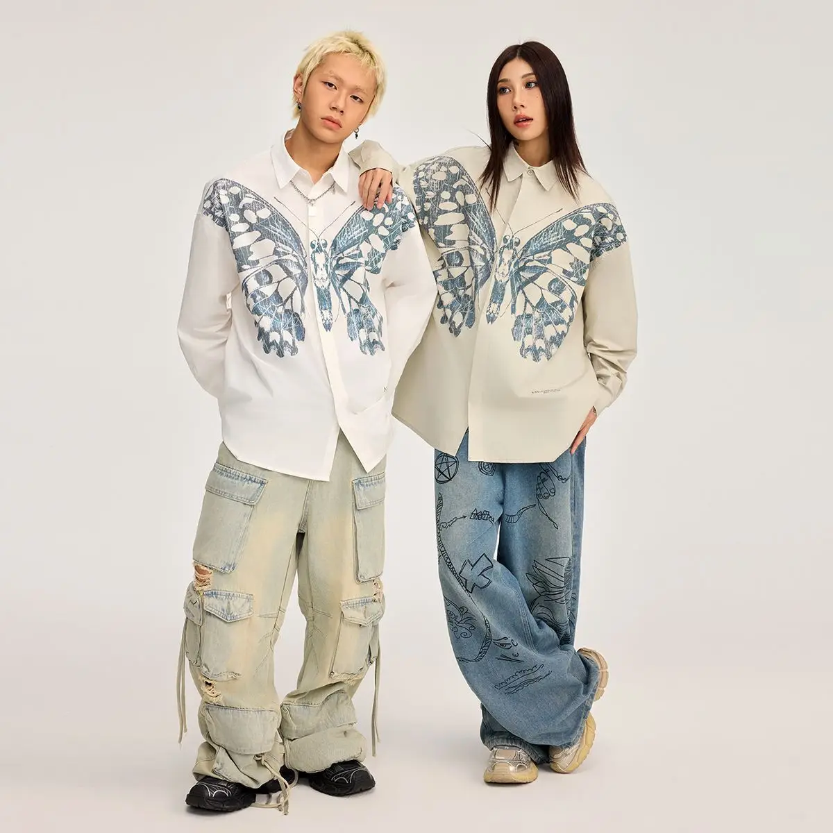 

Летняя осенняя рубашка с принтом бабочки для пары, трехмерная рубашка с длинными рукавами, свободная повседневная рубашка для пары, рубашка, куртка