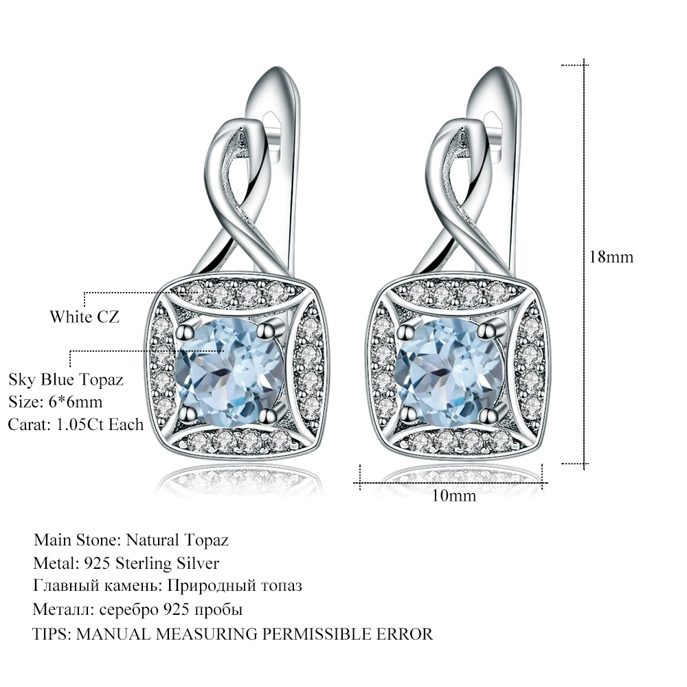 GEM'S BALLET Natural Sky Blue Topaz Gemstone Earrings 925 Sterling Silver Earrings For Women Fashionable Jewelry Gift Wedding