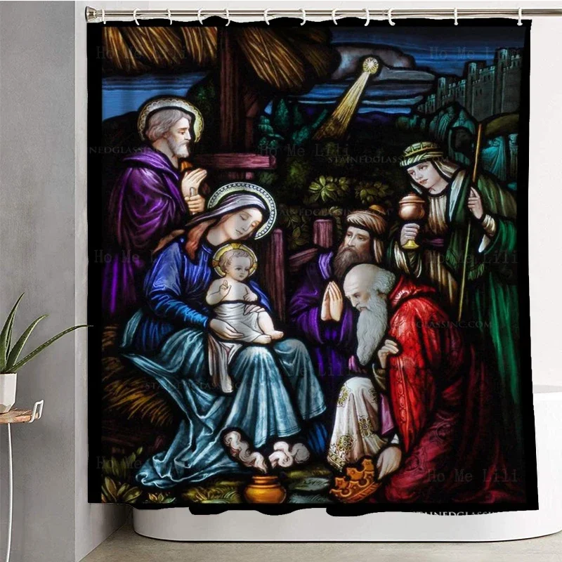 Adoration Of The Magi Stained Glass Nativity Jesus Sacred Heart Religious Aesthetic Shower Curtain By Ho Me Lili For Bath Decor