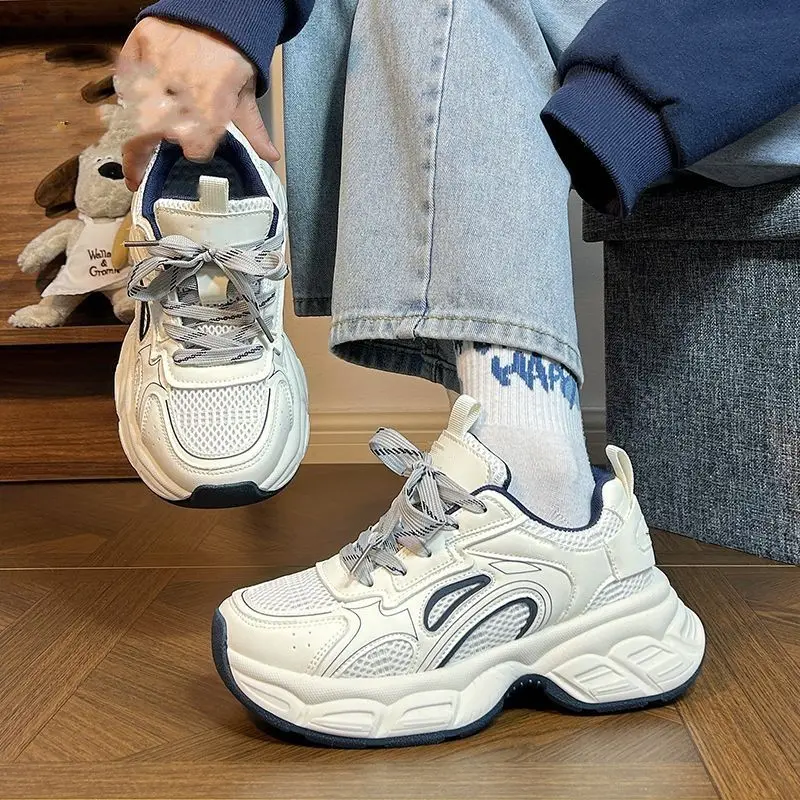 Women's Clunky Sneakers 2025 New Release Thick Sole Height Increase Mesh Lightweight Sporty Shoes Trendy Autumn Footwear