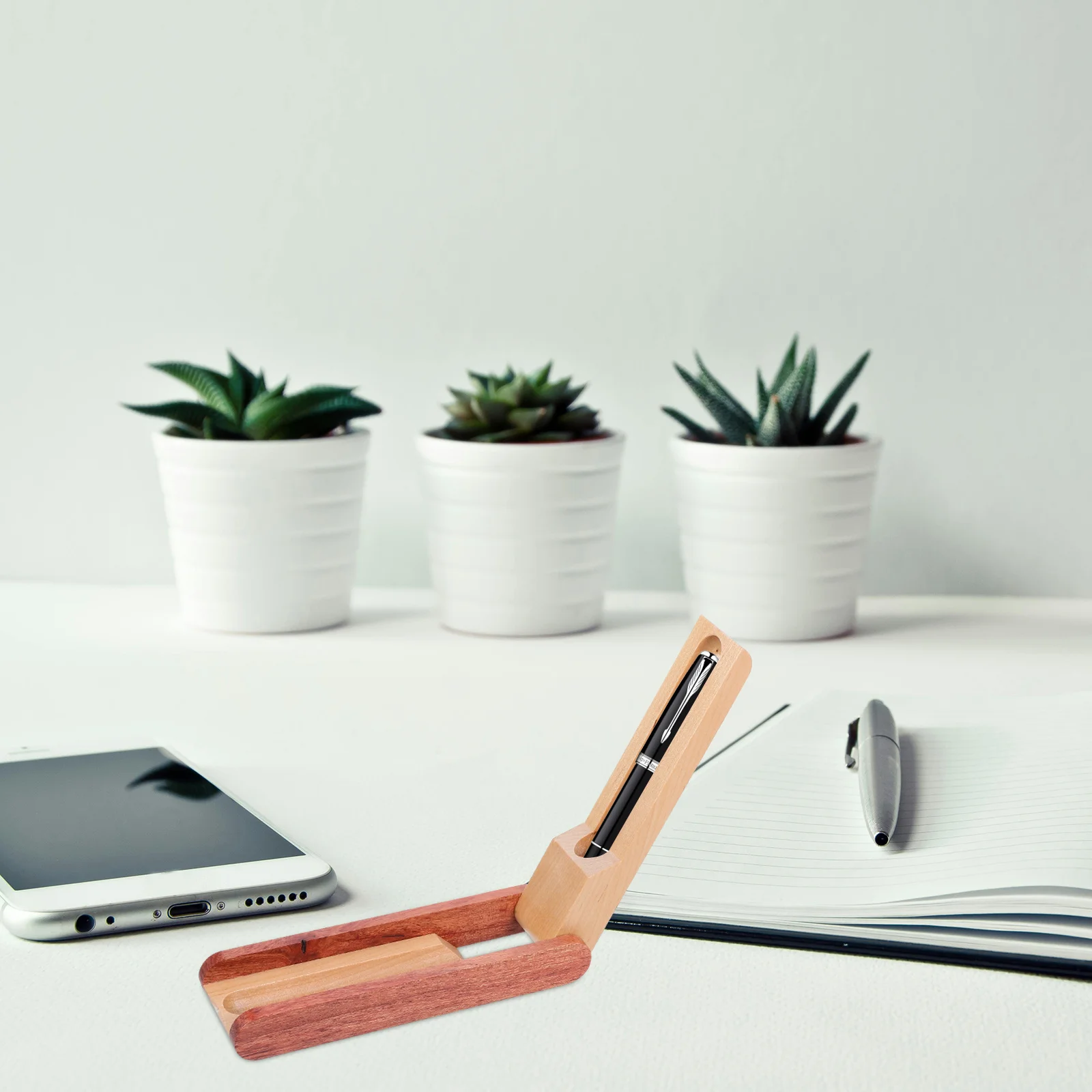 

Wooden Pen Case Solid Wood Vintage Dual Tone Ballpoint Pen Pencil Organizer Business Office Storage Office Organisation