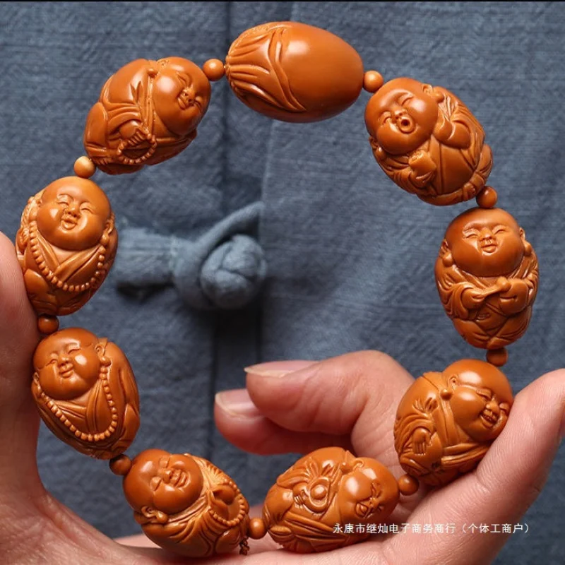 

Olive Small Sand Monk Carving Old Oil Pit Eight Great Maitreya Laughing Buddha Bracelet Jican