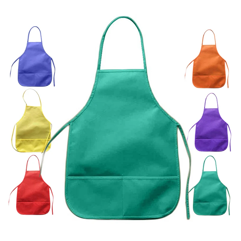 Children's Fabric Aprons With Pockets Kitchen Classroom Arts Crafts Painting Aprons For Cooking Bib Work Kindergarten Home