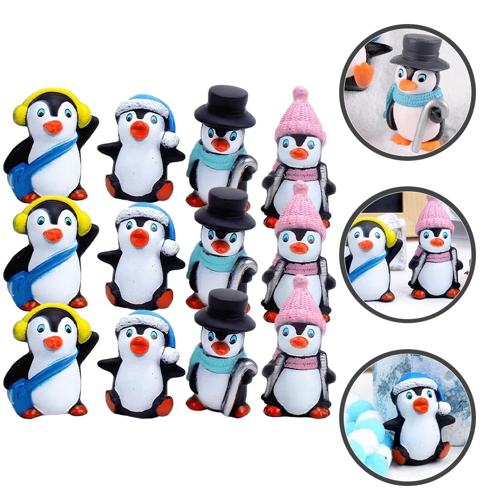

12 Pcs Animal Toy Figurines Winter Penguin Ornament Small Miniature Boy Room Decor Sculpture