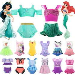 Disney Jasmine Ariel Elsa Baby Girls Swimsuit Summer Rapunzel Aurora Belle Princess Cosplay Beachwear Kid Bikini Swimming Outfit