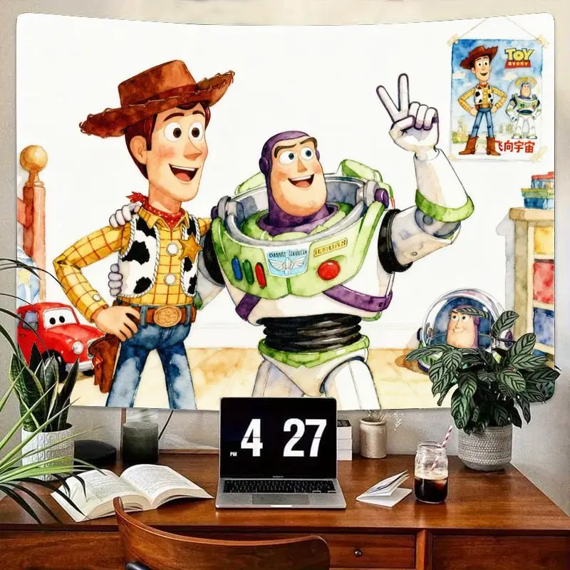 

1PC Toy Story Woody & Buzz Lightyear Cartoon Kawaii Tapestry Modern Polyester Wall Art for Kids Bedroom Living Room Decor Gift