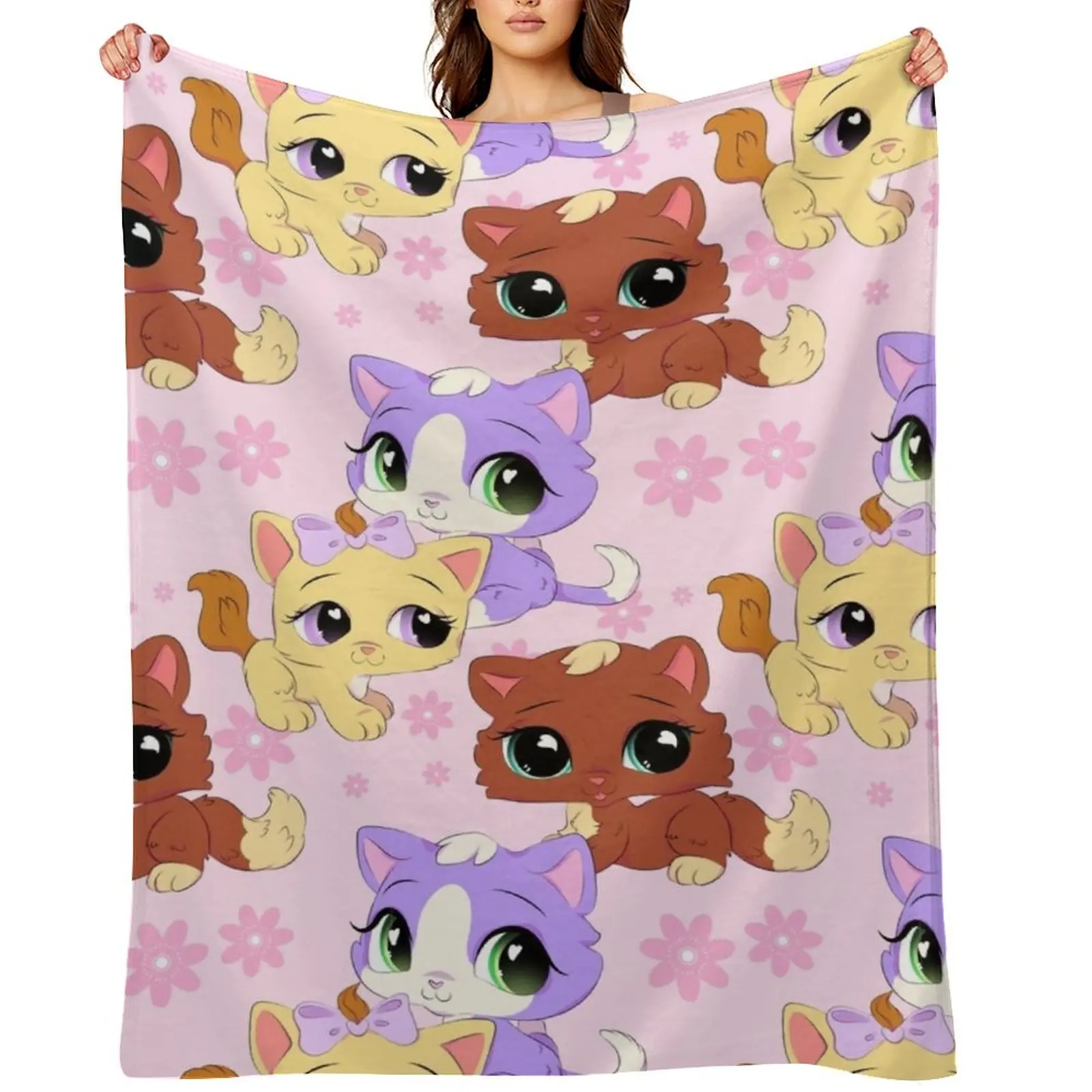 

Lps Kittens Throw Blanket for sofa Soft Plaid Retros Blankets For Bed Blankets