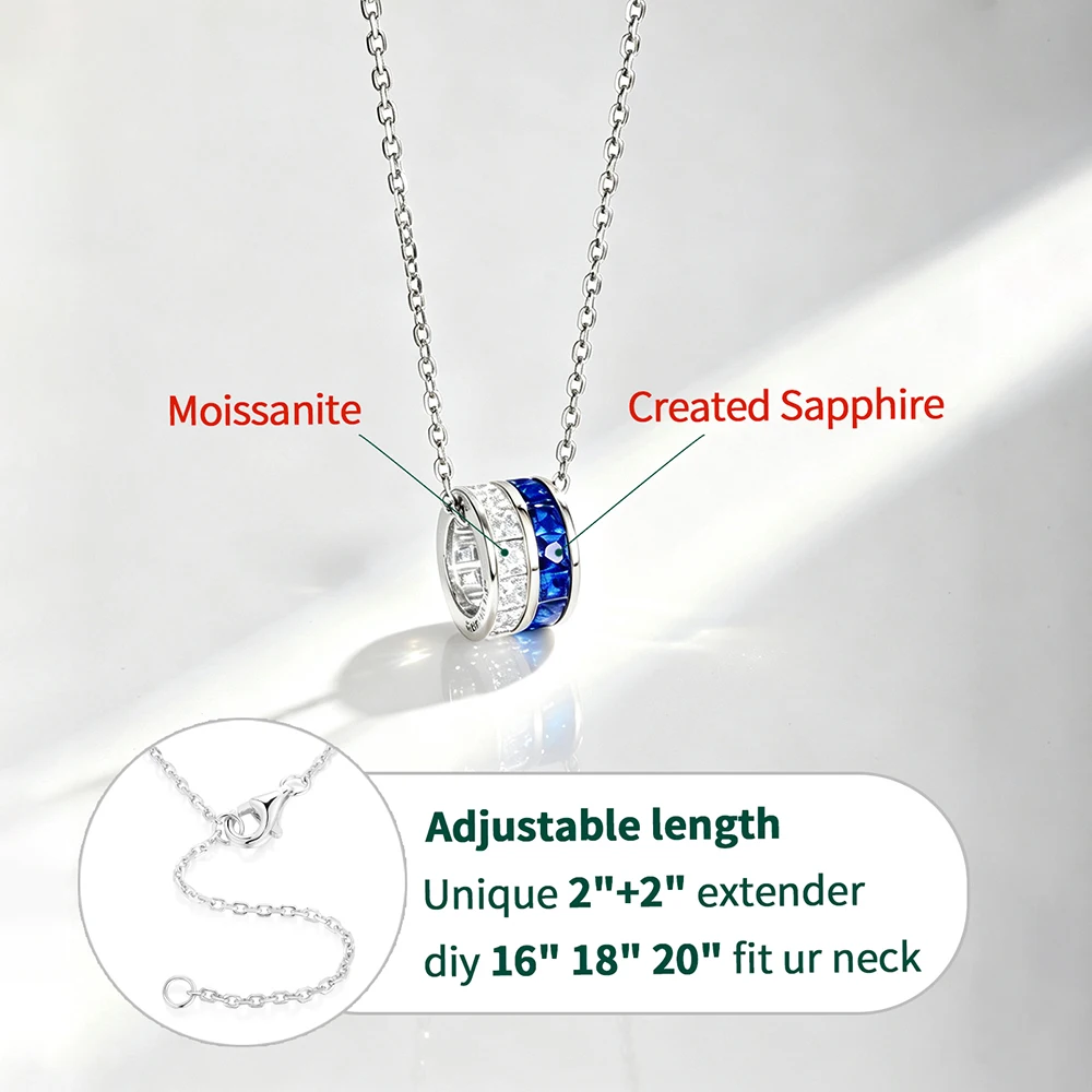 APIR Simulated Sapphire & Moissanite Pendant Necklace for Women S925 Silver Hypoallergenic Diamond Necklaces Fine Jewelry Gift