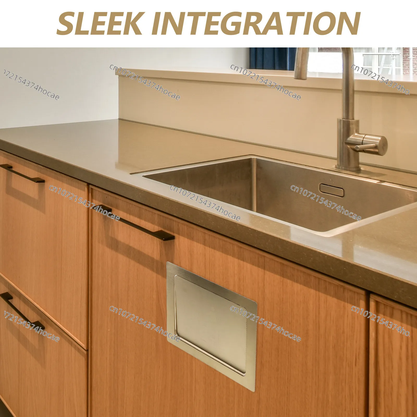 Embedded Kitchen Trash Can Lid Stainless Steel Recessed Garbage Bin Cover Flush Waste Side Opening Chute Door Cabinet