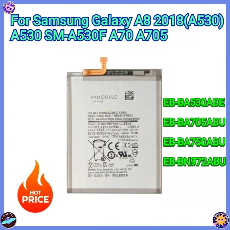 

New Replacement battery For Samsung Galaxy A8 2018 (A530) A530 SM-A530F A70 A705 EB-BA530ABE EB-BA705ABU EB-BA750ABU EB-BN972ABU