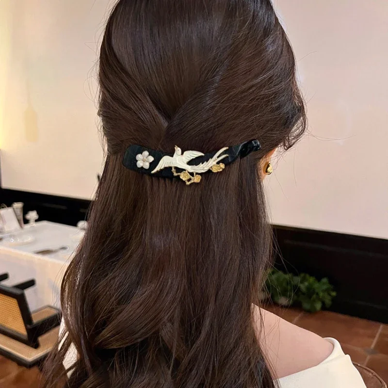 Elegant Floral Hair Accessories Chinese Style Phoenix Fashion Flower Leaves Banana  Clips for Women Barette Cheveux Femme