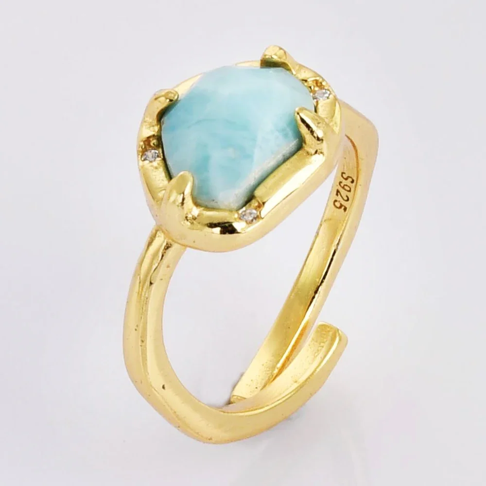 5Pcs Natural Lalimar Stone Rings For Women Blue Energy Gemstone Adjustable Finger Ring Fashion Jewelry Accessories Wholesale