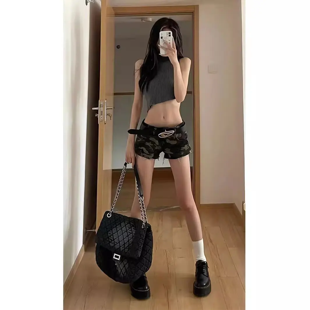 المشاهير الإنترنت يرتدي الصيف الساخن فتاة y2k ملهى ليلي الرجعية مثير منخفضة الخصر الورك المعانقة التمويه الدنيم السراويل للنساء #3