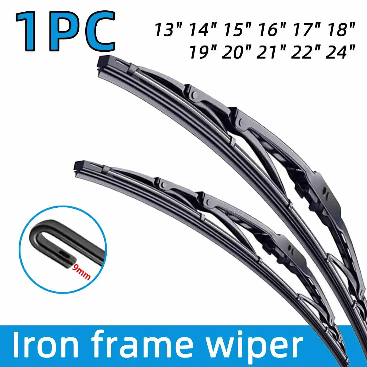 YONGRUN 1 pieza limpiaparabrisas de marco de hierro automotriz con gancho Universal J/U 9mm13 "14" 15 "16" 17 "18" 19 "20" 21 "22" 24 "pieza automotriz profesional
