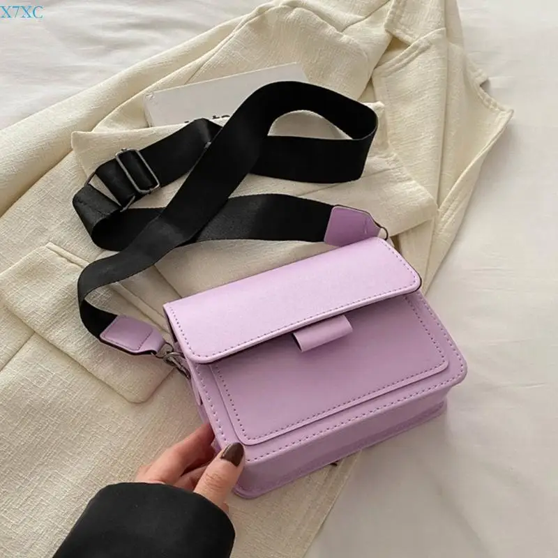 X7XC Elegant Korean Mini Square Bag Functional Wide Strap for Everyday Use