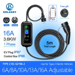 Mobile EV Charger 16A 3.6KW Type 2 IEC-62169 Standard APP Bluetooth Wifi Charging For Eletric Vehicle Hybrid Cars 5M Cable