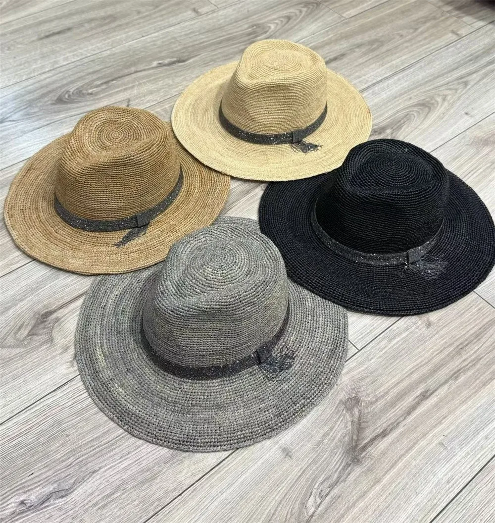 

Handmade Raffia Straw Hat for Women Summer Casual Vacation Sun Cap