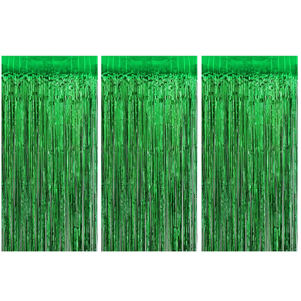 

3Pcs Festival Green Tinsel Fringe Curtain Party Backdrops Photo Booth Background Holiday Decoration Foil Curtain