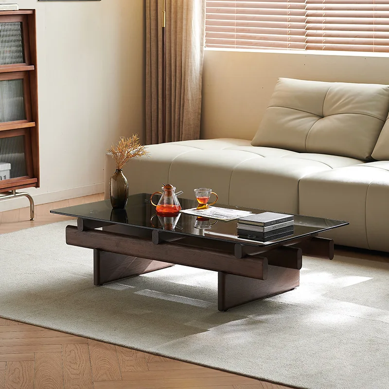 中世風ウォールナット突板コーヒーテーブルティーテーブルホームリビングルームハイエンドライトラグジュアリー収納付き丸型ティーサイドテーブル