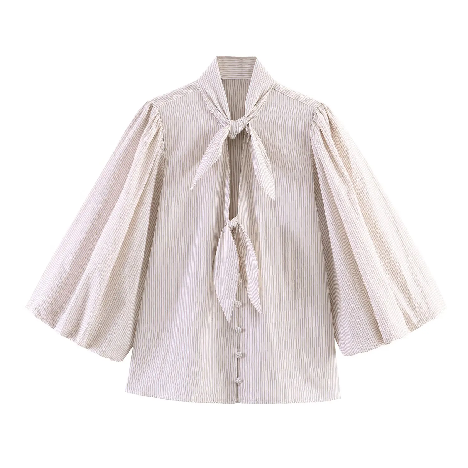 

Bow Decoration Loose Half Sleeve Blouses For Women New Fashion Spring Ruffle Edge Shirts and Blouses Woman Top Stripe Shirt Hot