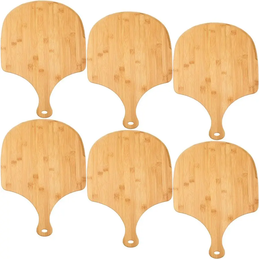 

6 Pcs Bamboo Pizza Peel Set, Wooden Pizza Paddle with Handle, Wood Cutting Board, Oven Accessory for Breads, Cheese, Fruit, Vege