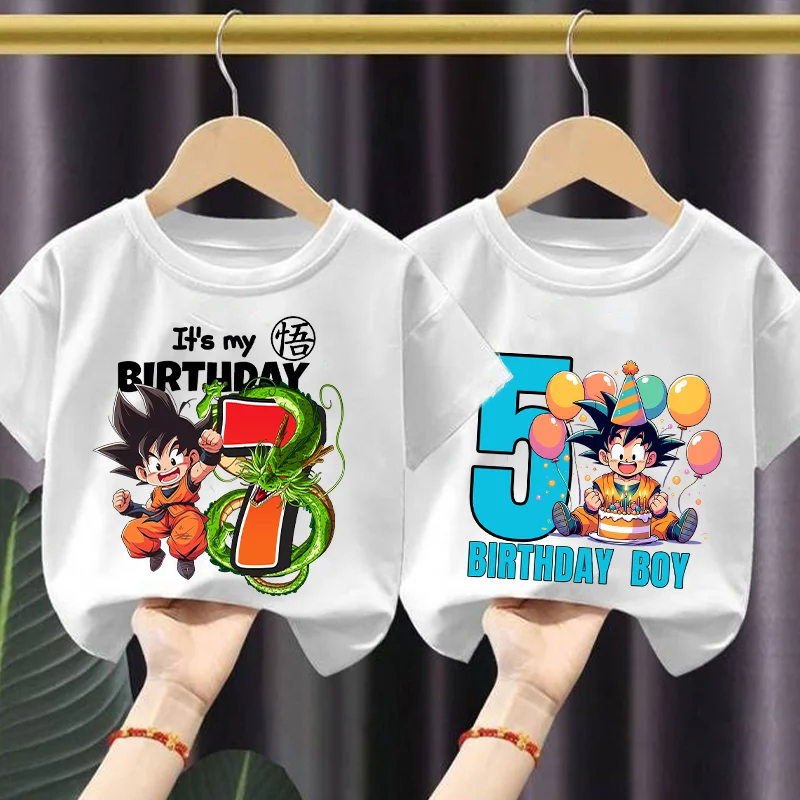 Nueva Camiseta de Dragon Ball para Niño, Ropa de Cumpleaños con Número, Moda con Estampado de Personajes de Anime Goku, Top Transpirable de Verano para Niño, Regalo