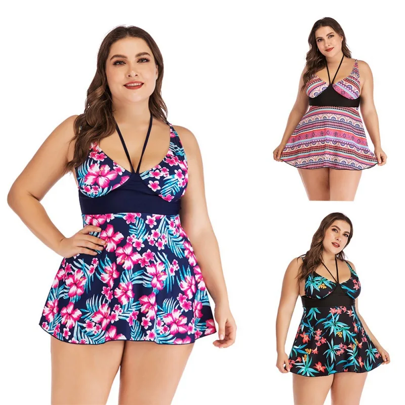 European and American Large Size One-Piece Swimsuit Floral Slimming Printed Breathable Skirt Swimwear